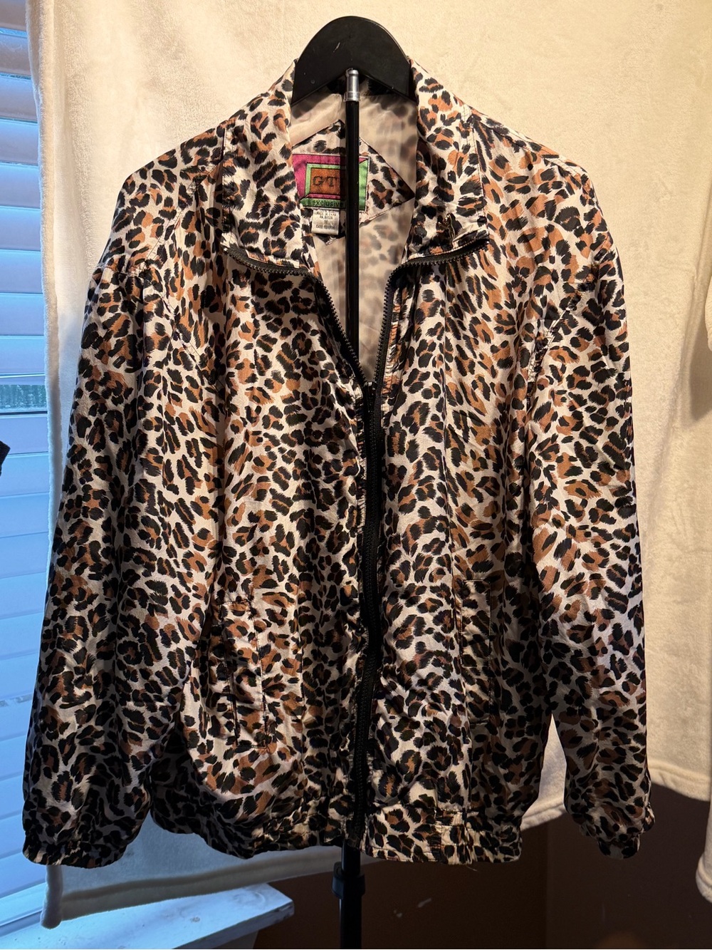 Vintage GTI 1980’s 100% silk Leopard Print Zip-Front Women's windbreaker